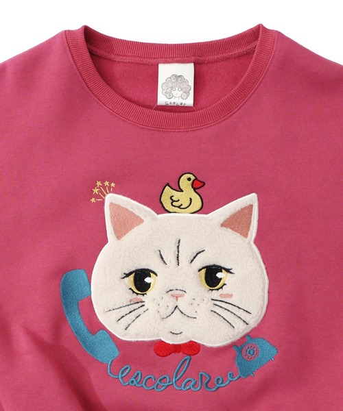 ScoLar(スカラー)の「153768:ネコのボアアップリケ×刺繍 裏起毛プルオーバー(Tシャツ/カットソー・レディース・ブラック/グリーン/ピンク・M)」の14枚目の写真
