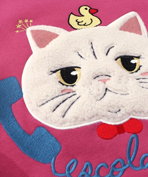 ScoLar(スカラー)の「153768:ネコのボアアップリケ×刺繍 裏起毛プルオーバー(Tシャツ/カットソー・レディース・ブラック/グリーン/ピンク・M)」の17枚目の写真