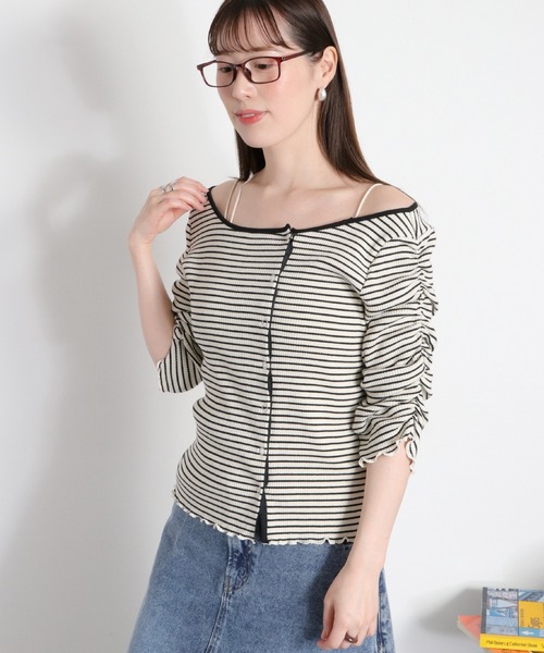cepo(セポ)の「袖ギャザーアシメデザインカーディガン(Tシャツ/カットソー・レディース・ブラック系その他/ホワイト系その他・M)」の8枚目の写真