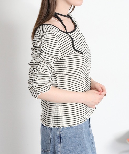 cepo(セポ)の「袖ギャザーアシメデザインカーディガン(Tシャツ/カットソー・レディース・ブラック系その他/ホワイト系その他・M)」の12枚目の写真