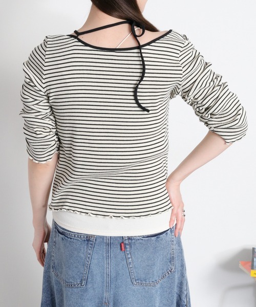 cepo(セポ)の「袖ギャザーアシメデザインカーディガン(Tシャツ/カットソー・レディース・ブラック系その他/ホワイト系その他・M)」の13枚目の写真