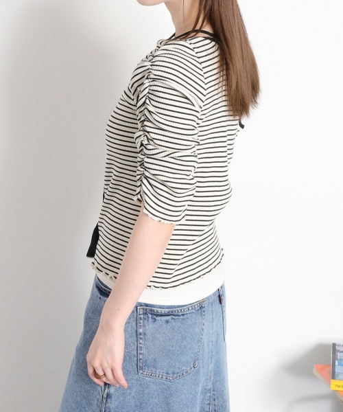 cepo(セポ)の「袖ギャザーアシメデザインカーディガン(Tシャツ/カットソー・レディース・ブラック系その他/ホワイト系その他・M)」の9枚目の写真