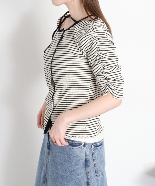 cepo(セポ)の「袖ギャザーアシメデザインカーディガン(Tシャツ/カットソー・レディース・ブラック系その他/ホワイト系その他・M)」の10枚目の写真