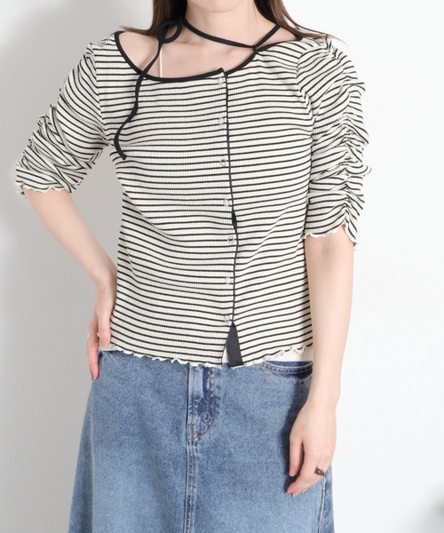cepo(セポ)の「袖ギャザーアシメデザインカーディガン(Tシャツ/カットソー・レディース・ブラック系その他/ホワイト系その他・M)」の14枚目の写真