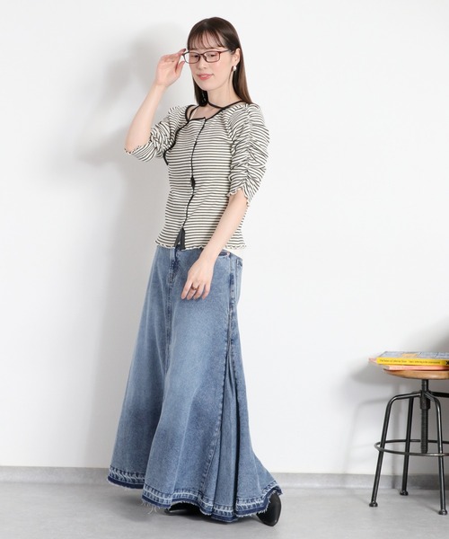 cepo(セポ)の「袖ギャザーアシメデザインカーディガン(Tシャツ/カットソー・レディース・ブラック系その他/ホワイト系その他・M)」の5枚目の写真