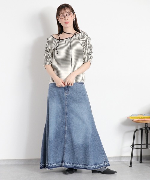 cepo(セポ)の「袖ギャザーアシメデザインカーディガン(Tシャツ/カットソー・レディース・ブラック系その他/ホワイト系その他・M)」の3枚目の写真