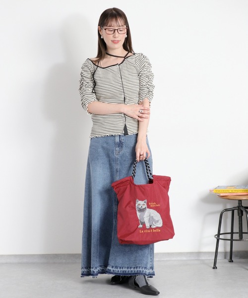 cepo(セポ)の「袖ギャザーアシメデザインカーディガン(Tシャツ/カットソー・レディース・ブラック系その他/ホワイト系その他・M)」の4枚目の写真