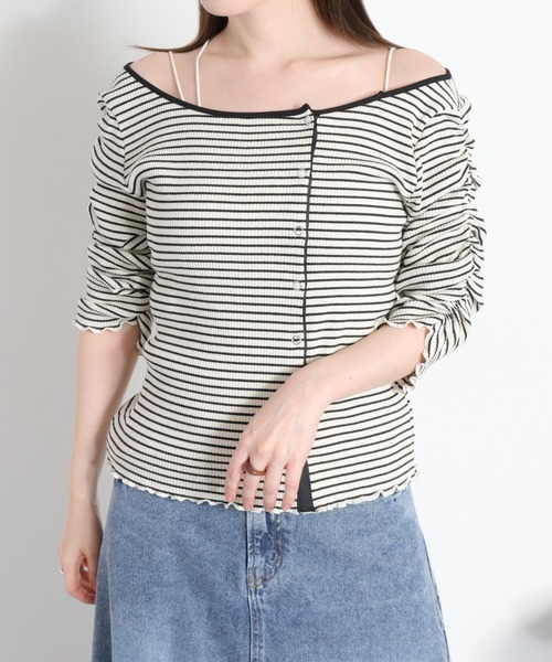 cepo(セポ)の「袖ギャザーアシメデザインカーディガン(Tシャツ/カットソー・レディース・ブラック系その他/ホワイト系その他・M)」の15枚目の写真