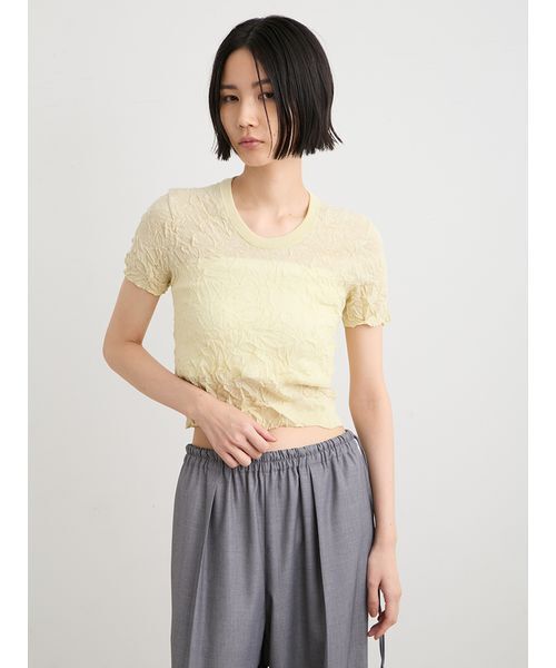 MIESROHE(ミースロエ)の「【洗える】ワッシャーニットT(ニット/セーター・レディース・ホワイト/ミント/イエロー/グレー・F)」の4枚目の写真
