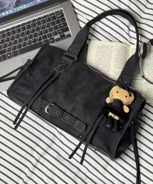 DIAVEL | 【3色展開】バイカーデザインバッグ レースアップ×バックル /2WAYトートバッグ(ショルダー付き)(トートバッグ)