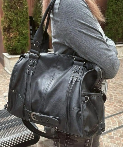 DIAVEL(ディアベル)の「【3色展開】バイカーデザインバッグ レースアップ×バックル /2WAYトートバッグ(ショルダー付き)(トートバッグ・レディース・ブラック/グレー/ピンク・F)」の22枚目の写真