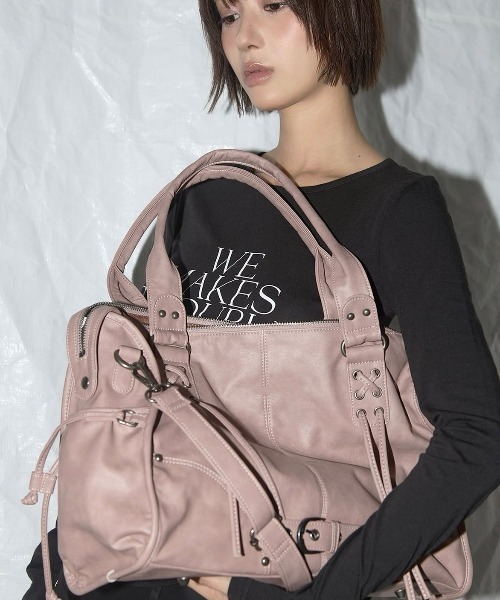 DIAVEL(ディアベル)の「【3色展開】バイカーデザインバッグ レースアップ×バックル /2WAYトートバッグ(ショルダー付き)(トートバッグ・レディース・ブラック/グレー/ピンク・F)」の16枚目の写真