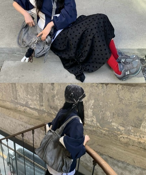 DIAVEL(ディアベル)の「【3色展開】バイカーデザインバッグ レースアップ×バックル /2WAYトートバッグ(ショルダー付き)(トートバッグ・レディース・ブラック/グレー/ピンク・F)」の9枚目の写真