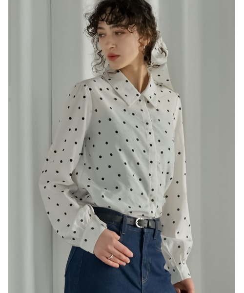 Re:EDIT（リエディ）の「[2026S/S PRE ORDER]マルチウェイドットor無地リボンタイ付きシアーシャツ（シャツ/ブラウス・レディース・ホワイト系その他/ホワイト/イエロー/ブラック系その他/ブラック・LARGE/MEDIUM）」の22枚目の写真
