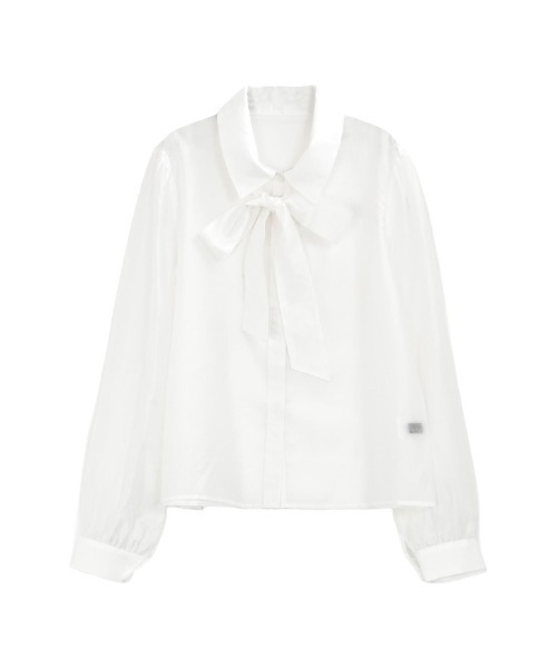 Re:EDIT（リエディ）の「[2026S/S PRE ORDER]マルチウェイドットor無地リボンタイ付きシアーシャツ（シャツ/ブラウス・レディース・ホワイト系その他/ホワイト/イエロー/ブラック系その他/ブラック・LARGE/MEDIUM）」の12枚目の写真