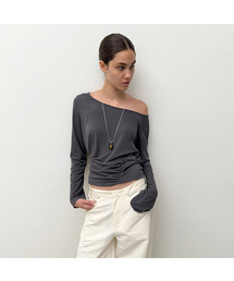 DIAGONAL（ダイアゴナル）の「LOOSE SHIRRING TOP (charcoal)（Tシャツ/カットソー）」