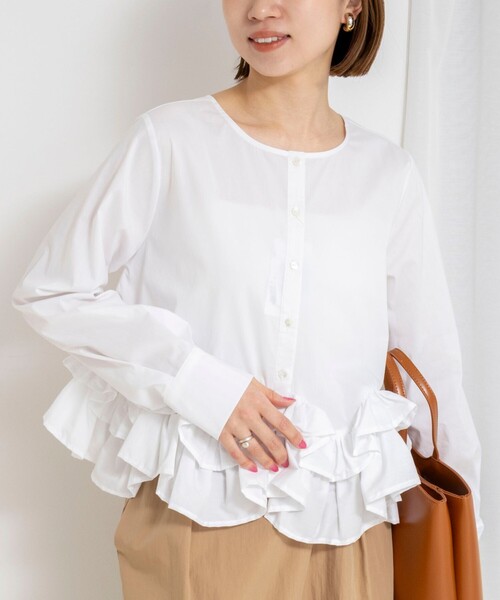 NOLLEY’S（ノーリーズ）の「【WEB限定】ウォッシャブルペプラムフリル2WAYブラウス（シャツ/ブラウス・レディース・ブルー系その他3/オフホワイト・FREE）」の13枚目の写真
