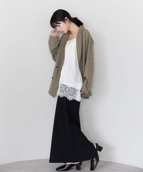 pocket（ポケット）の「裾レースサテンキャミ（キャミソール・レディース・アイボリー/ブラック・FREE）」の3枚目の写真