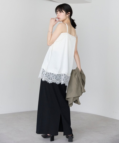 pocket（ポケット）の「裾レースサテンキャミ（キャミソール・レディース・アイボリー/ブラック・FREE）」の4枚目の写真