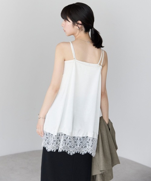 pocket（ポケット）の「裾レースサテンキャミ（キャミソール・レディース・アイボリー/ブラック・FREE）」の6枚目の写真