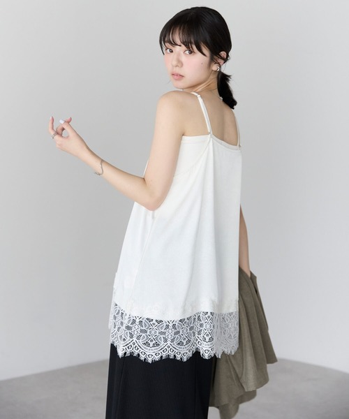 pocket（ポケット）の「裾レースサテンキャミ（キャミソール・レディース・アイボリー/ブラック・FREE）」の7枚目の写真