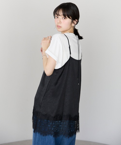 pocket（ポケット）の「裾レースサテンキャミ（キャミソール・レディース・アイボリー/ブラック・FREE）」の18枚目の写真