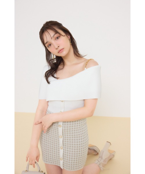 rienda(リエンダ)の「アシンメトリーツイードミニニットワンピース 春服(ワンピース・レディース・ブルー/ブラック/ホワイト・FREE)」の1枚目の写真