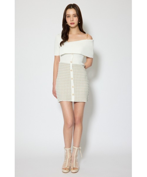 rienda(リエンダ)の「アシンメトリーツイードミニニットワンピース 春服(ワンピース・レディース・ブルー/ブラック/ホワイト・FREE)」の5枚目の写真