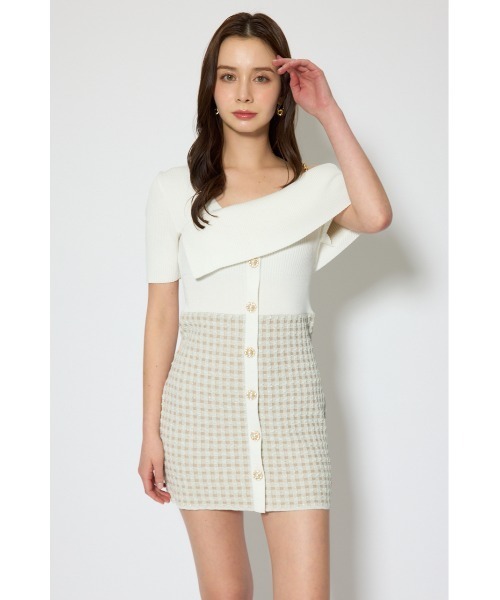 rienda(リエンダ)の「アシンメトリーツイードミニニットワンピース 春服(ワンピース・レディース・ブルー/ブラック/ホワイト・FREE)」の7枚目の写真