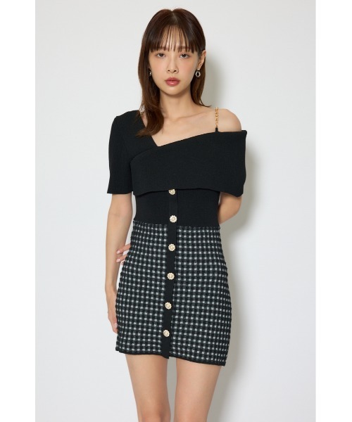 rienda(リエンダ)の「アシンメトリーツイードミニニットワンピース 春服(ワンピース・レディース・ブルー/ブラック/ホワイト・FREE)」の12枚目の写真