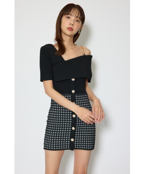 rienda(リエンダ)の「アシンメトリーツイードミニニットワンピース 春服(ワンピース・レディース・ブルー/ブラック/ホワイト・FREE)」の16枚目の写真