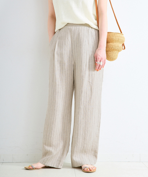 B.C STOCK（ベーセーストック）の「《S/Mサイズ展開》手洗い可 / フレンチリネンストレートパンツ（その他パンツ・レディース・ブラック/ブルー系その他/ネイビー/ベージュ/ピンク/ブラウン・MEDIUM/SMALL）」の3枚目の写真