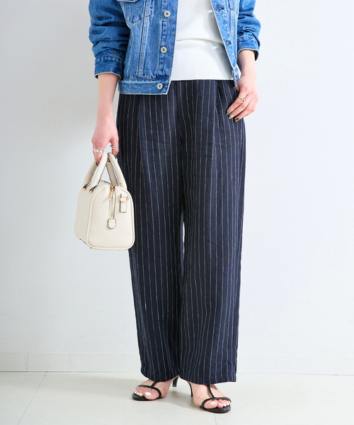 B.C STOCK（ベーセーストック）の「《S/Mサイズ展開》手洗い可 / フレンチリネンストレートパンツ（その他パンツ・レディース・ブラック/ブルー系その他/ネイビー/ベージュ/ピンク/ブラウン・MEDIUM/SMALL）」の4枚目の写真