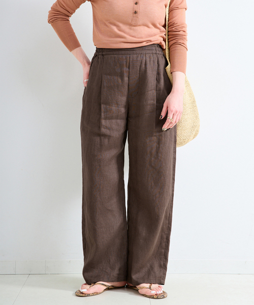 B.C STOCK（ベーセーストック）の「《S/Mサイズ展開》手洗い可 / フレンチリネンストレートパンツ（その他パンツ・レディース・ブラック/ブルー系その他/ネイビー/ベージュ/ピンク/ブラウン・MEDIUM/SMALL）」の2枚目の写真