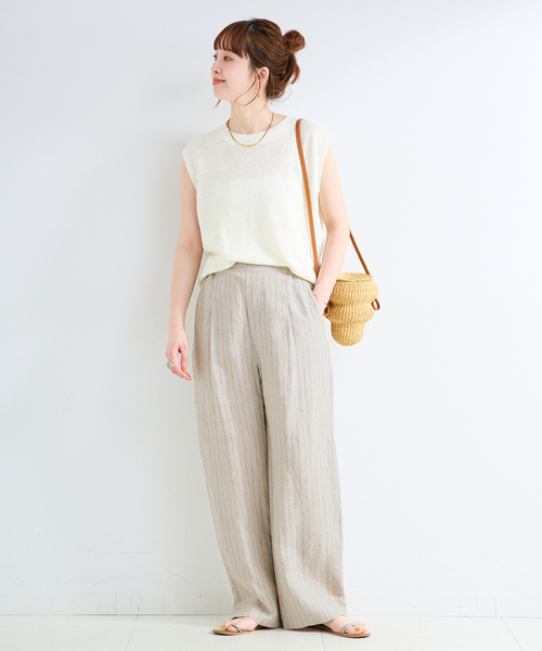 B.C STOCK（ベーセーストック）の「《S/Mサイズ展開》手洗い可 / フレンチリネンストレートパンツ（その他パンツ・レディース・ブラック/ブルー系その他/ネイビー/ベージュ/ピンク/ブラウン・MEDIUM/SMALL）」の9枚目の写真