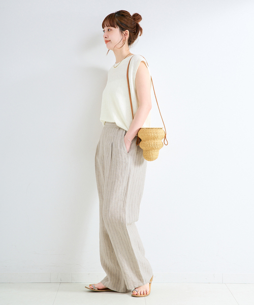 B.C STOCK（ベーセーストック）の「《S/Mサイズ展開》手洗い可 / フレンチリネンストレートパンツ（その他パンツ・レディース・ブラック/ブルー系その他/ネイビー/ベージュ/ピンク/ブラウン・MEDIUM/SMALL）」の10枚目の写真