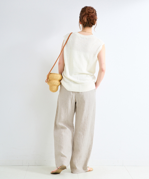 B.C STOCK（ベーセーストック）の「《S/Mサイズ展開》手洗い可 / フレンチリネンストレートパンツ（その他パンツ・レディース・ブラック/ブルー系その他/ネイビー/ベージュ/ピンク/ブラウン・MEDIUM/SMALL）」の11枚目の写真