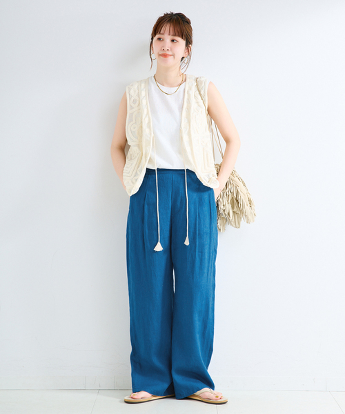 B.C STOCK（ベーセーストック）の「《S/Mサイズ展開》手洗い可 / フレンチリネンストレートパンツ（その他パンツ・レディース・ブラック/ブルー系その他/ネイビー/ベージュ/ピンク/ブラウン・MEDIUM/SMALL）」の22枚目の写真