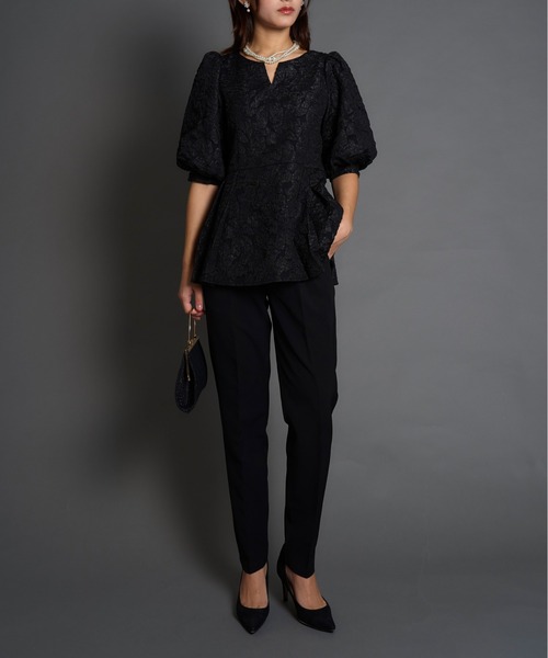 My shawty(マイシャウティー)の「jacquard peplum set up(パンツドレス・レディース・ネイビー/ブラック・SMALL/MEDIUM)」の1枚目の写真