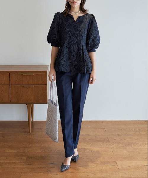 My shawty(マイシャウティー)の「jacquard peplum set up(パンツドレス・レディース・ネイビー/ブラック・SMALL/MEDIUM)」の12枚目の写真