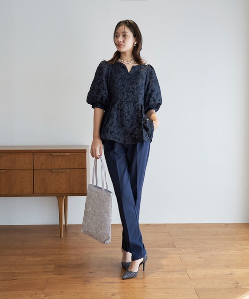 My shawty(マイシャウティー)の「jacquard peplum set up(パンツドレス・レディース・ネイビー/ブラック・SMALL/MEDIUM)」の8枚目の写真