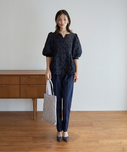 My shawty(マイシャウティー)の「jacquard peplum set up(パンツドレス・レディース・ネイビー/ブラック・SMALL/MEDIUM)」の9枚目の写真