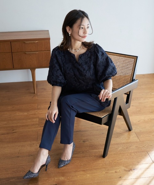 My shawty(マイシャウティー)の「jacquard peplum set up(パンツドレス・レディース・ネイビー/ブラック・SMALL/MEDIUM)」の7枚目の写真