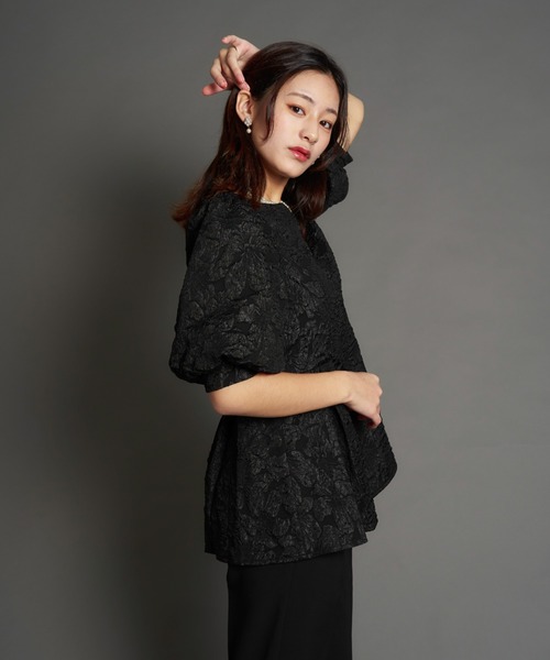 My shawty(マイシャウティー)の「jacquard peplum set up(パンツドレス・レディース・ネイビー/ブラック・SMALL/MEDIUM)」の6枚目の写真