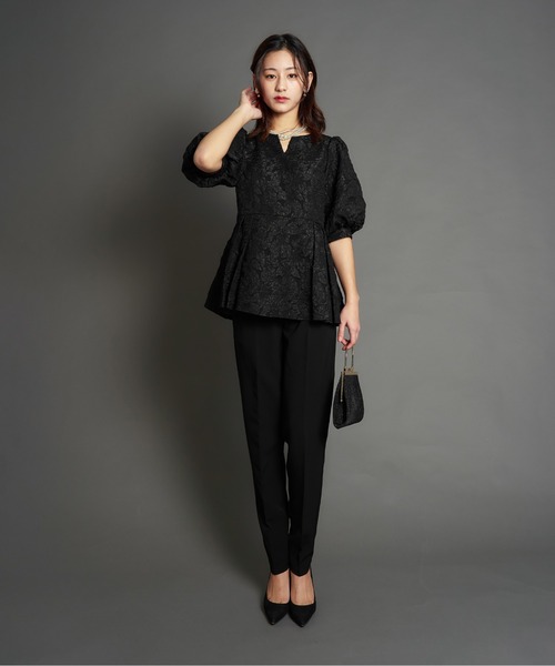 My shawty(マイシャウティー)の「jacquard peplum set up(パンツドレス・レディース・ネイビー/ブラック・SMALL/MEDIUM)」の3枚目の写真