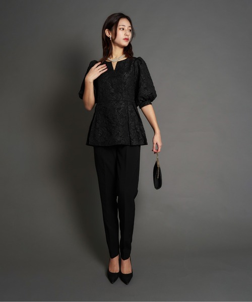 My shawty(マイシャウティー)の「jacquard peplum set up(パンツドレス・レディース・ネイビー/ブラック・SMALL/MEDIUM)」の5枚目の写真