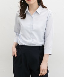 【らくらくアイロン】7分袖織柄スキッパーシャツ