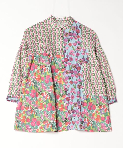 sandy（サンディー）の「パッチワークスタンドカラーBL（シャツ/ブラウス・レディース・カーキ/アイボリー・FREE）」の2枚目の写真