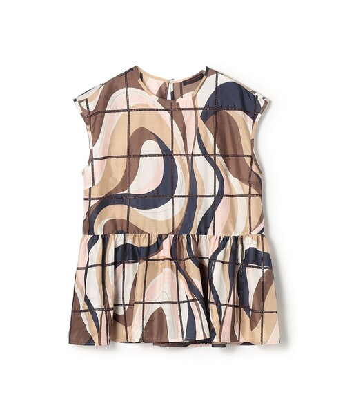 TOMORROWLAND collection（トゥモローランドコレクション）の「【WEB先行予約】アイレットウェーブプリント チュチュブラウス（シャツ/ブラウス・レディース・ベージュ系その他/グリーン系その他・36）」の2枚目の写真