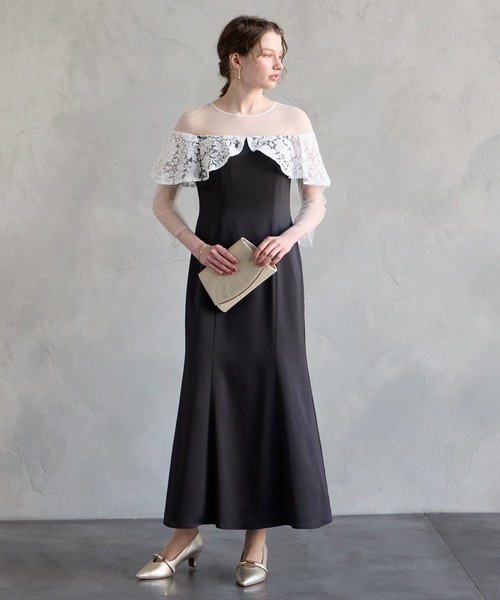 AIMER(エメ)の「オフショルダーレースラッフルサテンソフトマーメイドパーティードレス 結婚式 お呼ばれ ドレス 20代 30代(ドレス・レディース・モカ/ブラック/サックスブルー・MEDIUM)」の9枚目の写真